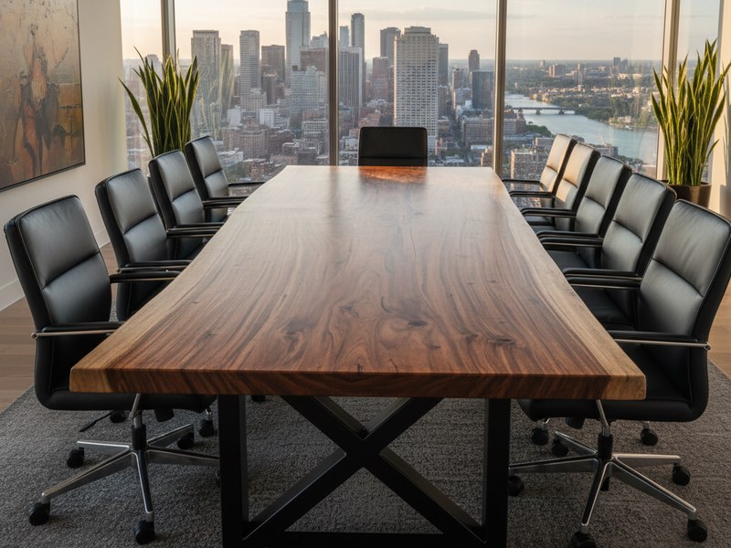Live edge Parota conference table in modern office